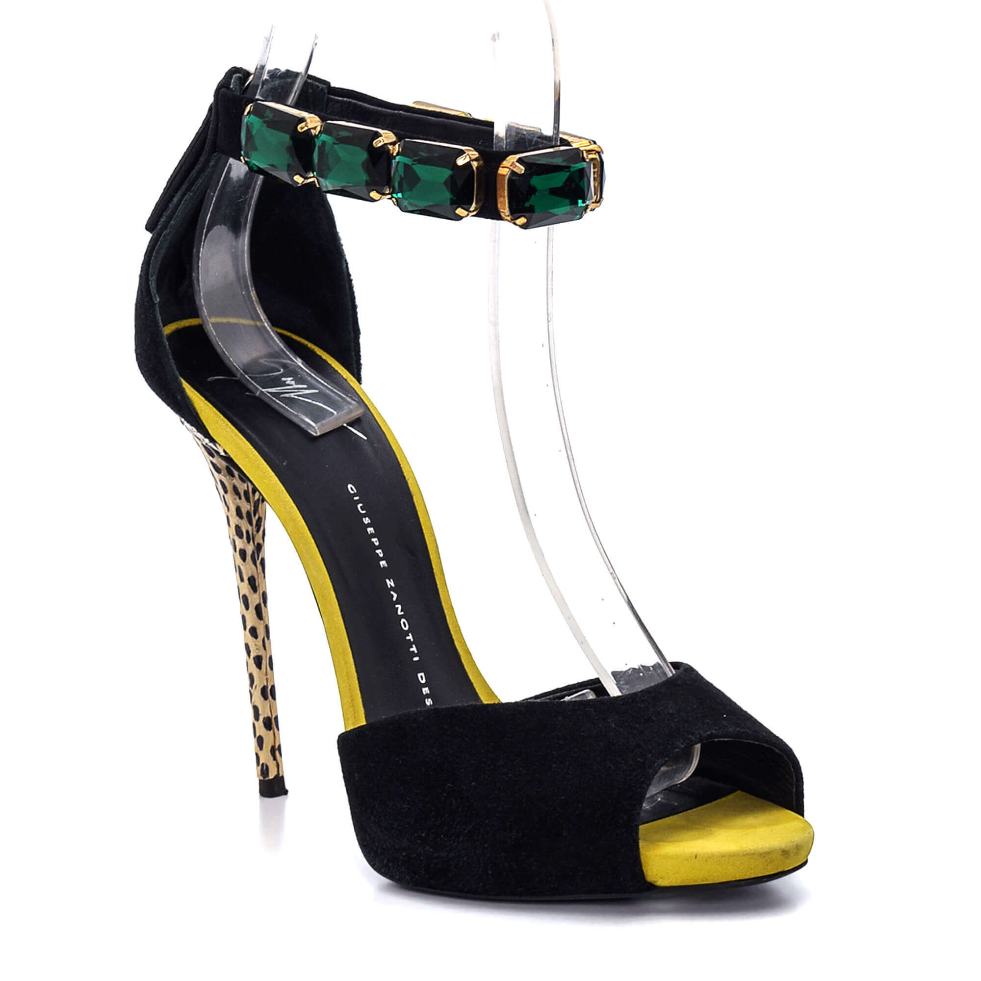 Giuseppe Zanotti - Black & Lime Suede Green Crystals Embellished Ankle Strap Pumps